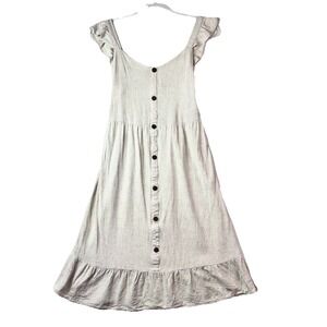 Monteau Los Angeles Dress Women's Size Large Cream Linen Blend Ruffle‎ Hem Boho